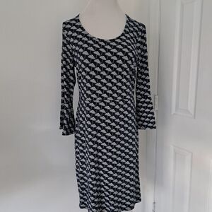 Boden Navy White Umbrella Print Long Sleeve Flared Sleeve Dress US 12L UK 16L‎